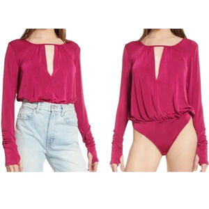 Free People Women's Kaya Keyhole Long Sleeve Bodysuit Rose Hypnotic Sz Small NWT
